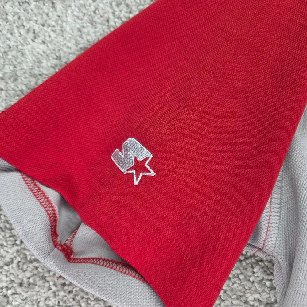 Vtg Starter Ohio State Buckeyes Polo Shirt Mens Medium Red Grey Colorblock NCAA